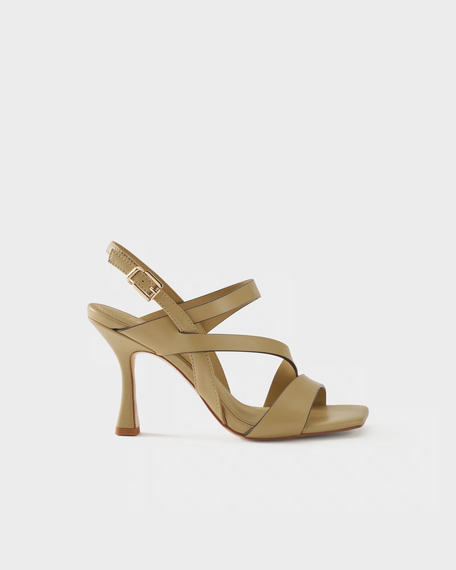 High-heeled slingback sandal in leather