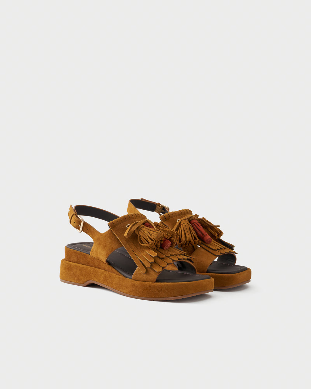 Sandalo platform in pelle scamosciata con frange