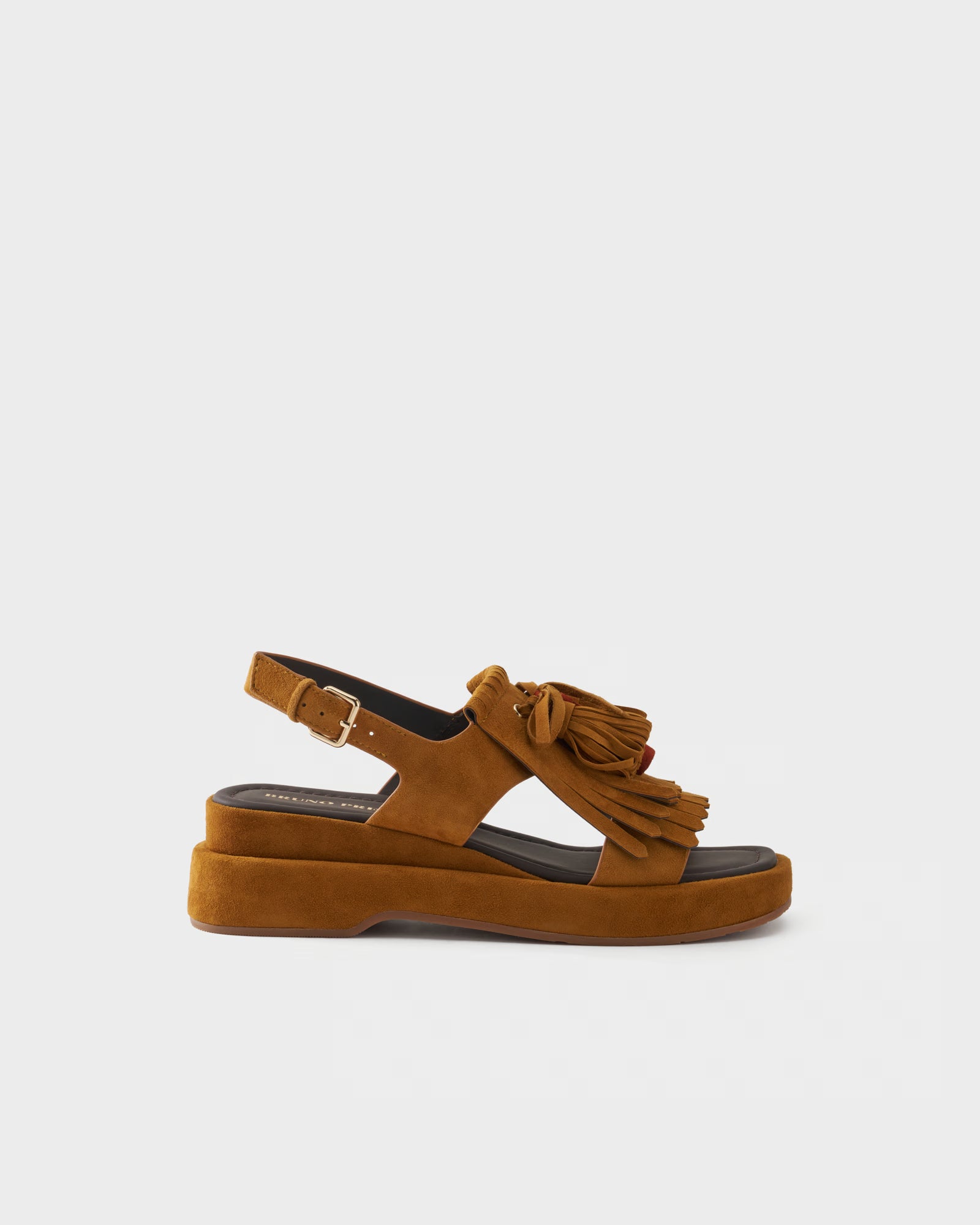 Sandalo platform in pelle scamosciata con frange