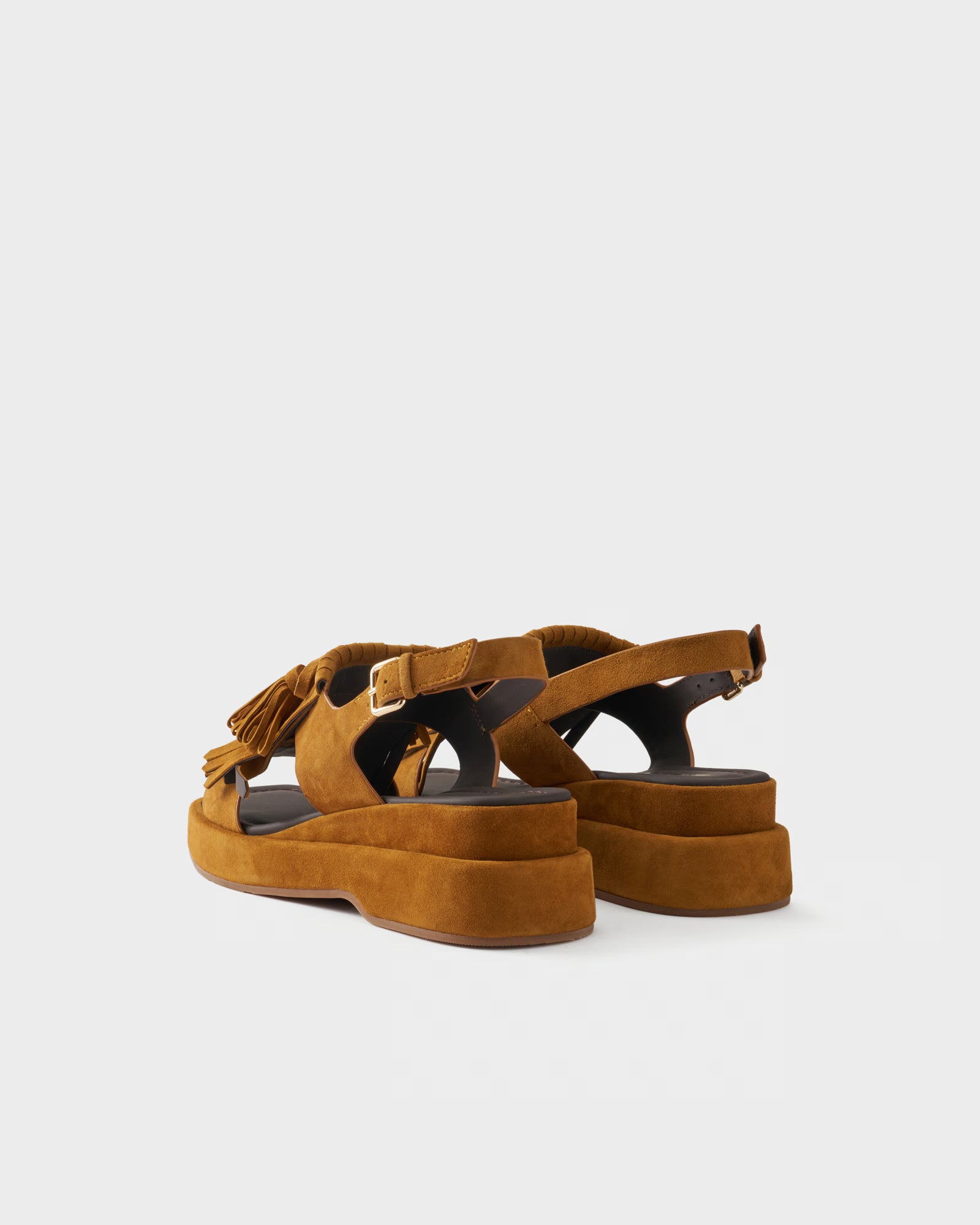 Sandalo platform in pelle scamosciata con frange