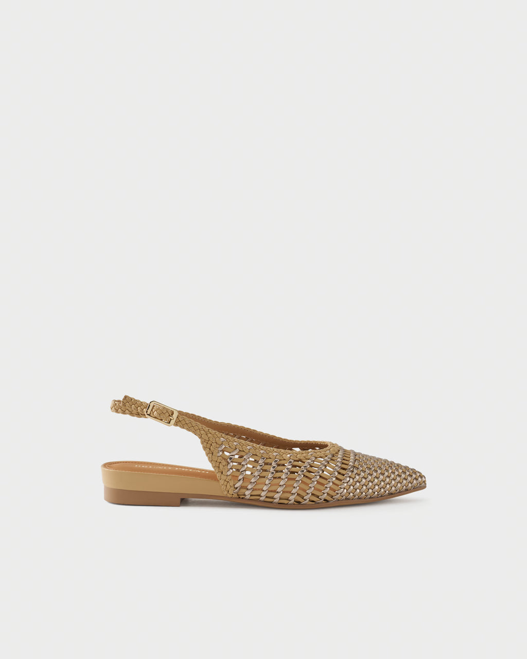 Pointed-toe slingback ballerina with laminated woven upper
