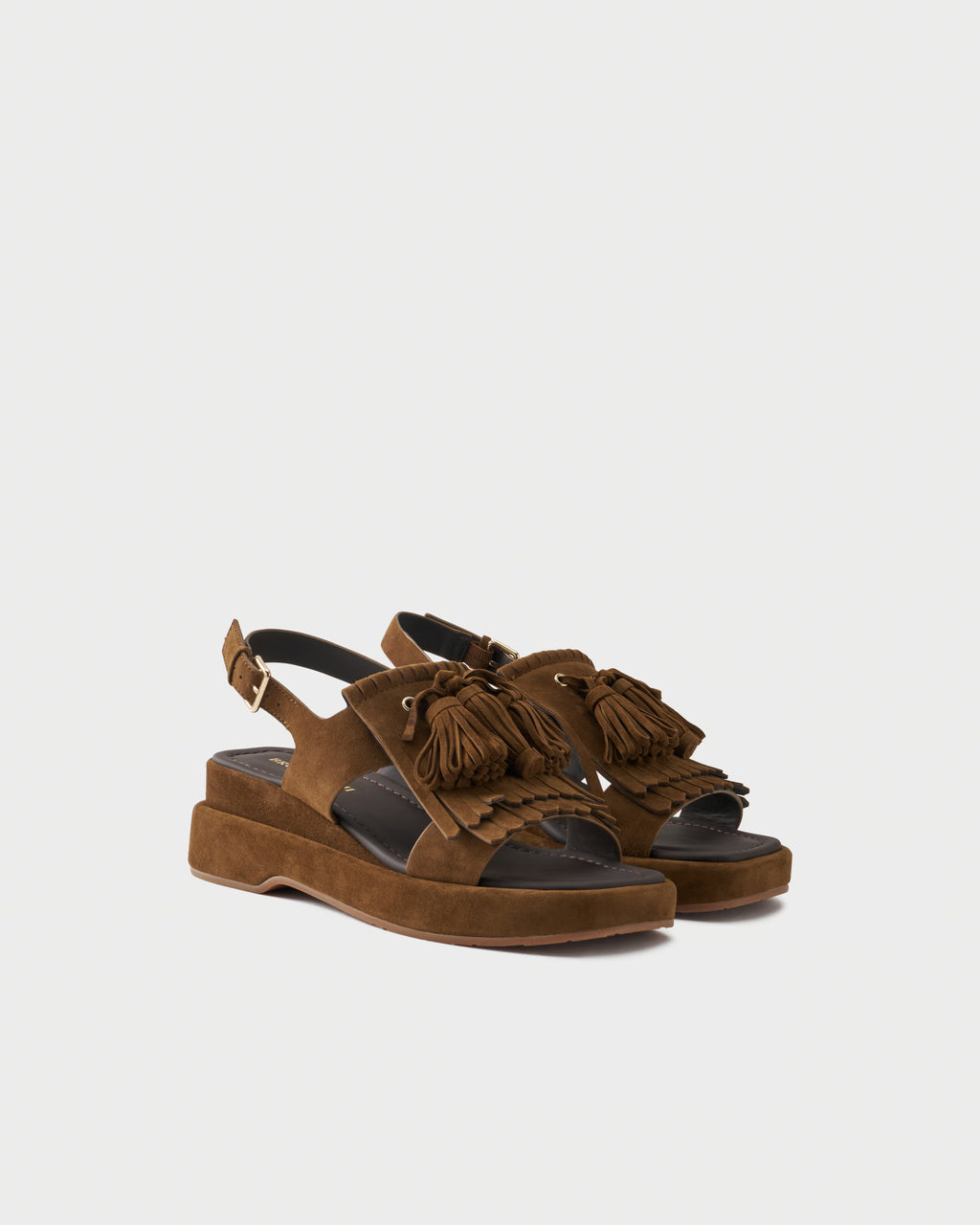Sandalo platform in pelle scamosciata con frange