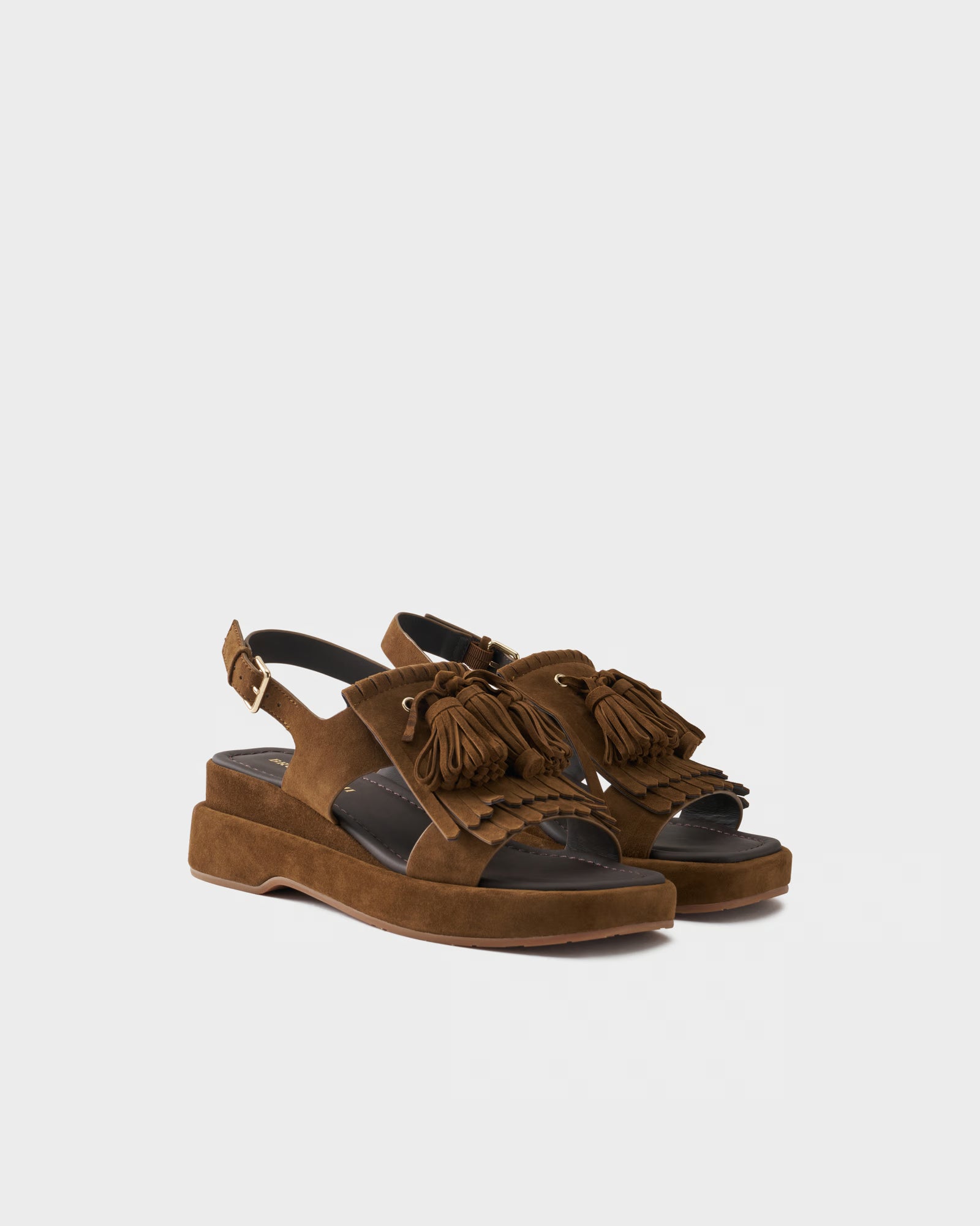Sandalo platform in pelle scamosciata con frange