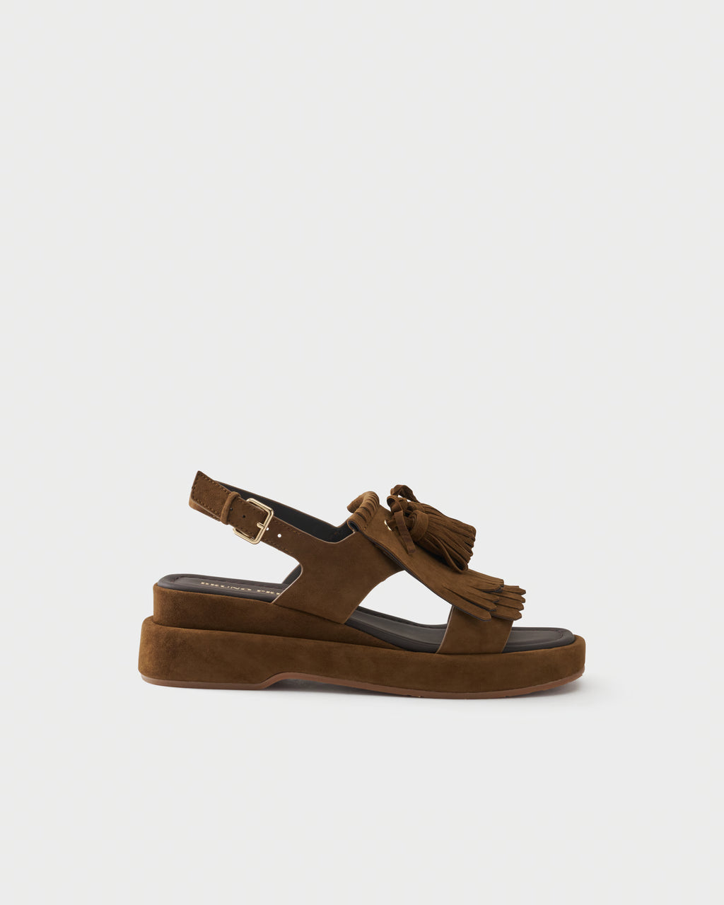Sandalo platform in pelle scamosciata con frange