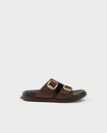 Flat slides in leather