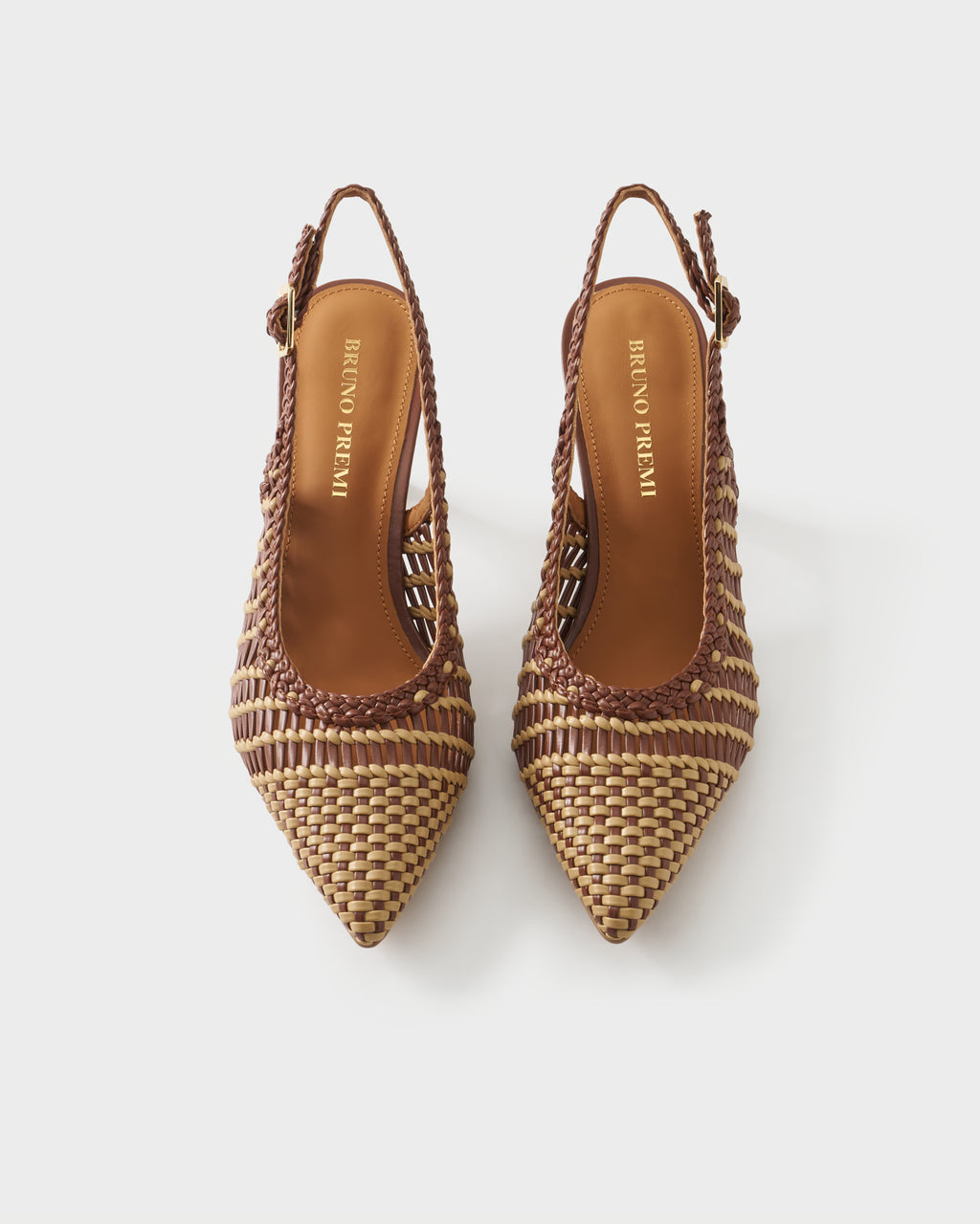 Pointed-toe slingback pump with woven upper