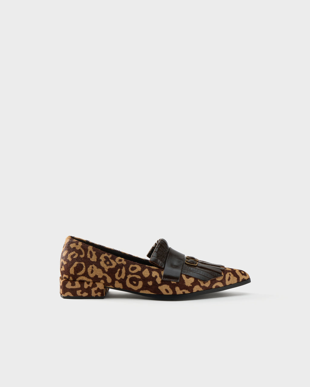 Mocassino con frangia in cavallino leopardo