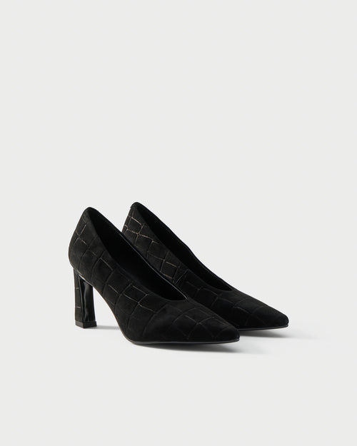 Suede pumps with a check pattern